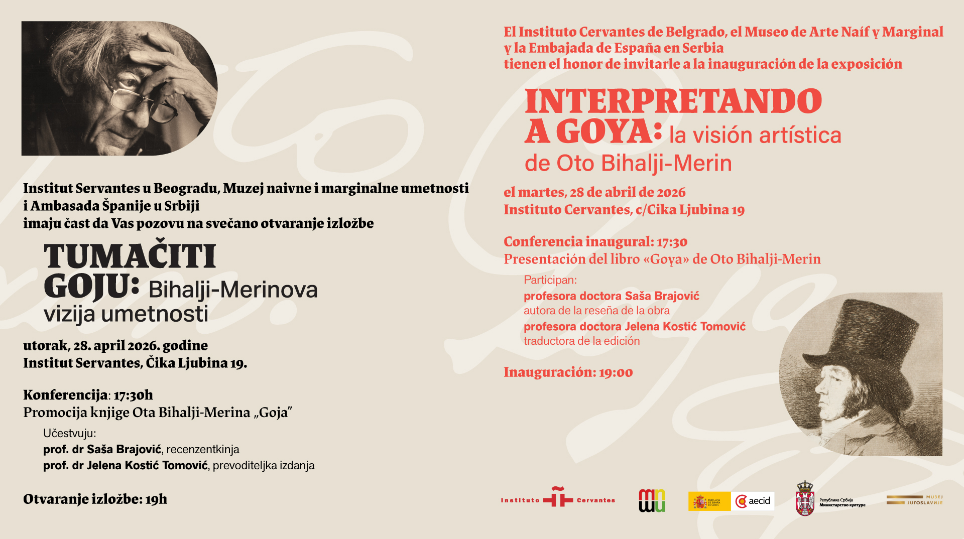 Отварање изложбе „Тумачити Гоју: Бихаљи-Меринова визија уметности” 28. априла у Институту „Сервантес“ у Београду
